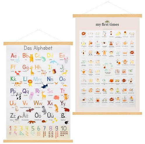 PIWOSGOL ABC Poster Für Kinder und Poster Meine Ersten Mal, 30x40 cm Kinder Einschulung Geschenk, Alphabet Zahlen Lernposter mit Tieren, für Kinderzimmer, Kindergarten, Vorschule, Grundschule