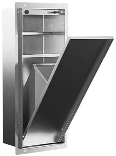 3-in-1 Built-in Bathroom Storage Cabinet with Recessed Toilet Paper Holder, Shelf, Covered Brush & Trash Bin for Wall-Mounted Remodeling