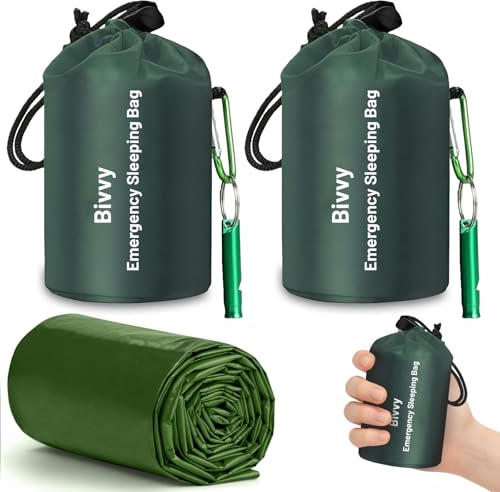 flintronic 2 stycken nödsituationssovsäck, lätt vattentät överlevnadssäck med signalpipa, värmehållning, dubbel överlevnad sovsäck – 120 x 200 cm, grön