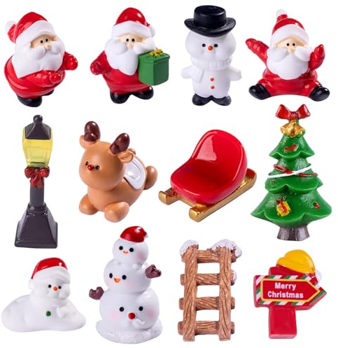 Ovyntremis 12er Set Mini Weihnachtsfiguren – Weihnachtsmann, Schneemann, Rentier und mehr – Perfekte Dekoration für Weihnachten, Tisch oder Geschenke