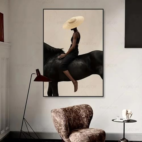 Cuadro de pared moderno con diseño de caballo negro, lienzo artístico de lujo, pintura de pared para dormitorio, oficina, sala de estar, decoración del hogar, 80 x 120 cm