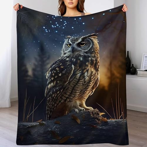 LLLBBB Eule Fleece Decke, Flauschige Kuscheldecken, Superweiche Leichte Flannel Wohndecke Mit Druck Für Couch Bett/Sofa 100×130cm