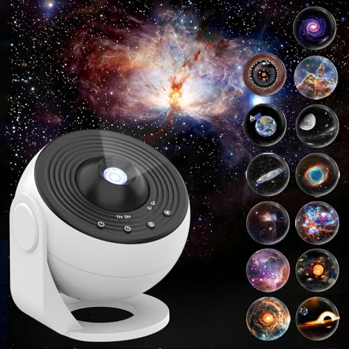 Febotak Upgrade Sternenhimmel Projektor Kinder, Galaxy Projektor mit 13 Planeten-Discs, Planetarium Projector mit Timer, 360° Drehbar für Kinderzimmer & Erwachsene, Geschenk