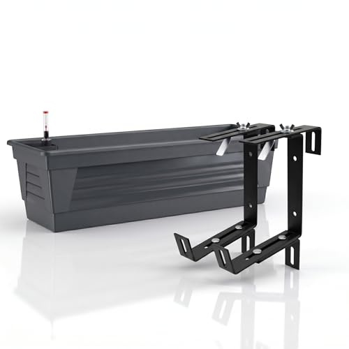 Plastard Blumenkasten 80 cm Anthrazit selbstwässernd Pflanzkasten | robuste Metallhalterung - Witterungs- UV- & frostbeständig Pflanzkübel für Balkon, Garten & Terrasse mit Wasserstandsanzeiger