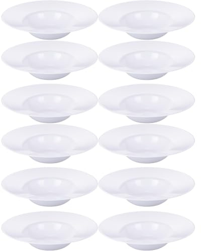 Bricoleva.it - Piatto Fondo Set 12 Piatti per Pasta, Zuppa e Minestra - 12 Piatti Cappello del Prete | Vetro opalino bianco, Ø 26 x H 5,3 cm | Vetro opalino bianco, Ø 26 x H 5,3 cm