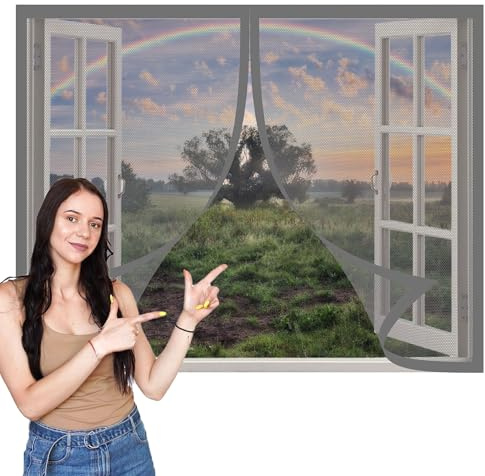 Zanzariera Magnetica 80 x 80 cm Autoadesiva Finestra Magnetica Traspirante Protezione Tenere Fuori Insetti Mosche e Zanzare per Finestre Qualunque Piccole Grandi, Grigio