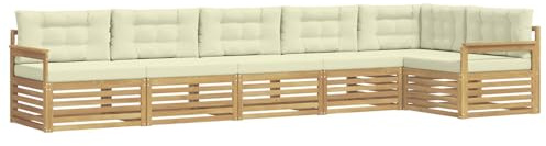 vidaXL Outdoor-Sofagarnitur mit Kissen 6 pcs Weiß und Creme Polyester, Patio-Sofa, langlebige Gartensitzmöbel, modernes Lounge-Set für Komfort im Freien