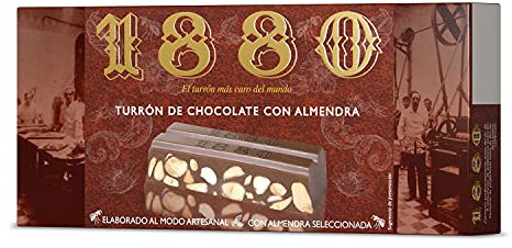 1880 - Turrón De Chocolate Con Leche Con Almendras Seleccionadas, Textura Crujiente, Calidad Suprema, Pre-Cortado Para Fácil Consumo, Receta Tradicional, 250g