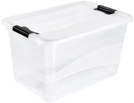 keeeper Aufbewahrungsbox mit Deckel und Schiebeverschluss, 59,5 x 39,5 x 34 cm, 52 l, Cornelia, Transparent