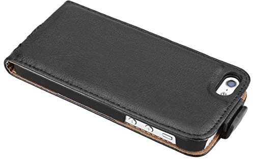 mumbi - 11660 Echt Leder Flip Case kompatibel mit iPhone SE / 5 / 5S Hülle Leder Tasche Case Wallet, schwarz