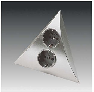 Doppelsteckdose Steckdosen - Pyramiden - Element in Edelstahl Optik ohne Schalter für Eckeinbau mit zwei Schukosteckdose 2 m Anschlussleitung 250 V Anschluss Steckdose Ecksteckdose Hera Dreiecksteckdose