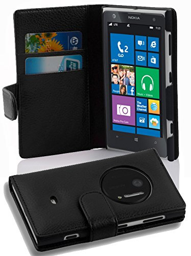 cadorabo Coque pour Nokia Lumia 1020 en Noir DE Jais - Housse Protection en Similicuir Structuré avec Stand Horizontal et Fente Carte - Portefeuille Etui Poche Folio Case Cover