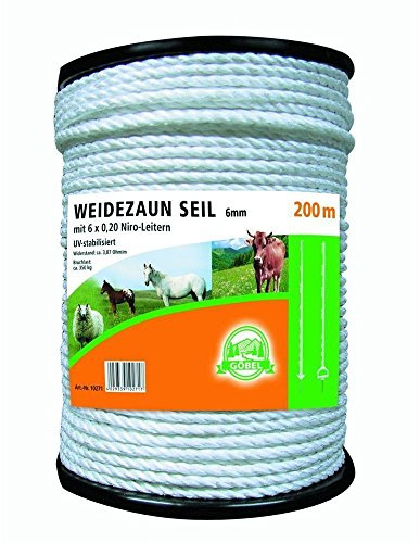 Göbel Weidezaun Elektroseil 200m 6mm 6 x 0,40 Niroleiter 1,20 Ohm/m winterfest lange Lebensdauer