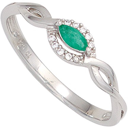 Jobo Damen-Ring aus 8 Karat 333 Weißgold mit 10 Diamanten und Smaragd Größe 58