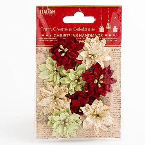 Italian Options 3.5cm Small Mixed Colour Poinsettia Christmas Flower Card Making Craft Decorations (Pack of 9)