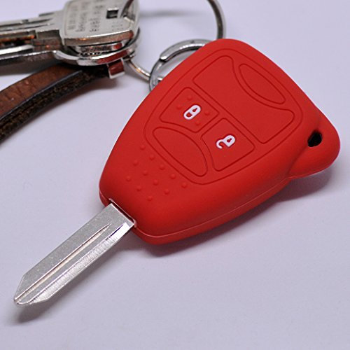 Soft Case Schutz Hülle Auto Schlüssel 2 Tasten für Chrysler 300C Voyager Sebring Dodge RAM Nitro Jeep Liberty Commander Grand Cherokee/Farbe Rot