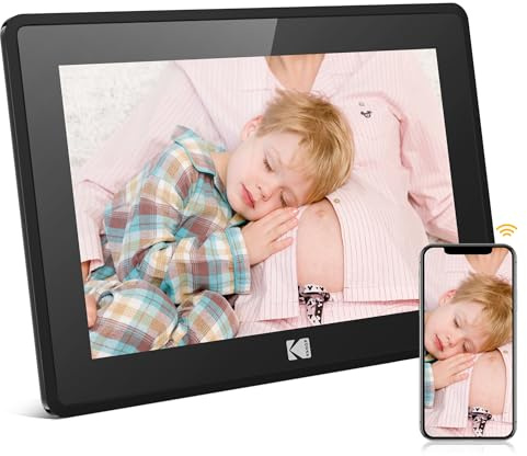 KODAK - 10,1 Zoll Digitaler Bilderrahmen mit WiFi, IPS HD Touchscreen-Anzeige mit 16 GB Speicher, sofortiges Teilen von Video-Clips und Fotos per E-Mail oder App,