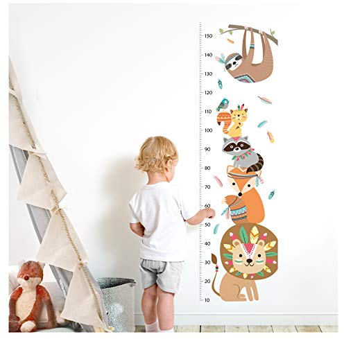Little Deco Wandtattoo Wandsticker Kinderzimmer Junge Messlatte | 150 cm Löwe Waschbär Safari | Tiere Kinder Aufkleber Wanddeko DL351