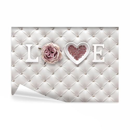 decomonkey Fototapete Lederoptik Blumen, 300x210 cm, XL, Love Liebe, Vlies | Schlafzimmer, Wohnzimmer, Tapete, Fototapeten, Tapeten, Vliestapete, Wandtapete, moderne, Wandbild, Wand