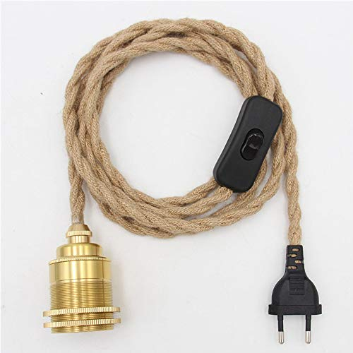Kit de lampe à suspension en corde de chanvre Vintage avec prise interrupteur DIY Tête unique suspendue Câble de lumière Corde E27 Prise Textile Cordon Décor Éclairage pour Chambre Salon Cuisine (E)