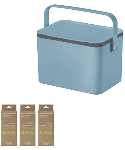 EKO Deco Food Waste Caddy with 3 Packs of Bin Liners - 4 Litre Countertop Bin for Waste - Includes 3 Packs of 20 Caddy Bin Liners for Food Waste - Perfect for Kitchen & Home