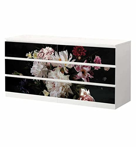MyMaxxi - Klebefolie Möbel passend für IKEA Malm Kommode - Motiv Blumenstrauß - Möbelfolie selbstklebend - Dekofolie Tattoo Aufkleber Folie für Wohnzimmer, malm_Groesse:6 Schubladen breit