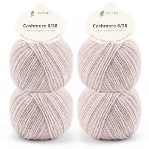 Pascuali Bio Cashmere 6/28. Strickwolle aus 100% Kaschmirwolle Wolle zum Stricken und Häkeln, 4 Knäuel - 100 g - Farbe:Rosenquarz 10