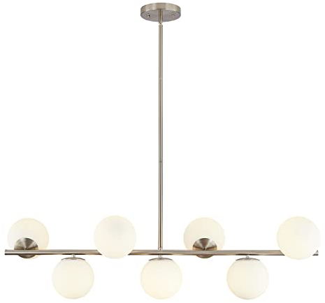 KCO Lámparas Colgante Comedor Modernas, lámparas Colgante Globo Cristal para Sala de Estar de Plata Blanca, Lámparas Colgante Lineal con 7 Globos de Vidrio para Sala de Estar, Isla de Cocina