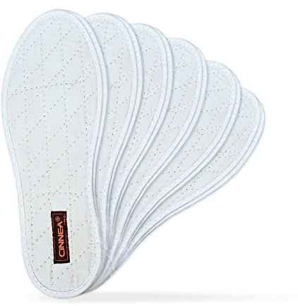 Cinnea® 6er Vorteilspack Zimteinlegesohlen für Damen und Herren, Wellness Einlegesohlen gegen Schweißfüße und Fußgeruch Gr. 36-50 EU (38, Weiß)