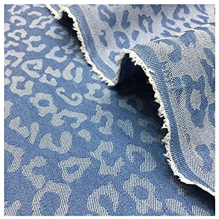 Yimihua Jeansstoff Leopard Jacquard Jeans Stoff Baumwolle Gewaschener Denim Nähmaterialien Stoff für Hosen, Kleider, Shorts und Basteln (Breite: 150cm)(Color:1#)