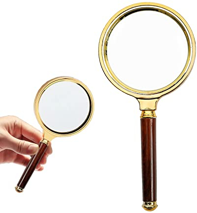 VIKSAUN 10-fache Vergrößerung Handlupe Senioren Lupe Handlupe Hohe Klarheit Leichtgewicht Lupe mit 80 MM Echtglas-Lupe bruchsicherer Vergrößerungsspiegel für das Lernen zu Hause Lesen(Gold/Rot)