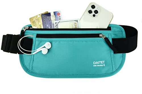 DAITET Geldgürtel – Reisepasshülle mit RFID-Blockierung, verdeckte Bauchtasche, Schwarz, Mintgrün., RFID-blockiert und Gürtelbreite: 3,7 cm