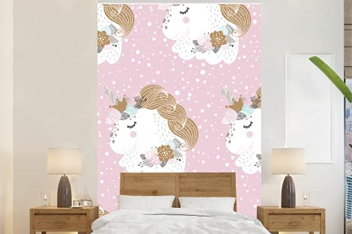 MuchoWow Papier peint Licorne - Rose - Enfants - Rose - Filles - Bébé - Filles Papier peint photo 145x220 cm Papier peint imprimé