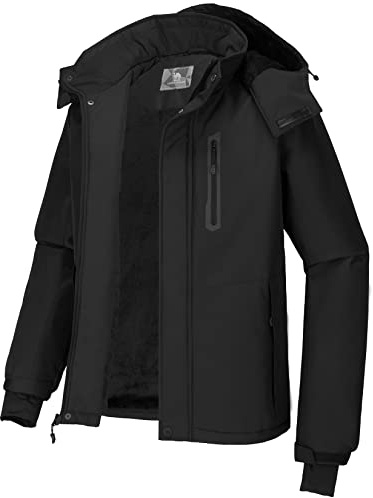 CAMEL CROWN Herren Mountain Snow Wasserdichte Skijacke Abnehmbare Kapuze Winddicht Fleece Parka Regenjacke Wintermantel, Schwarz3, Large