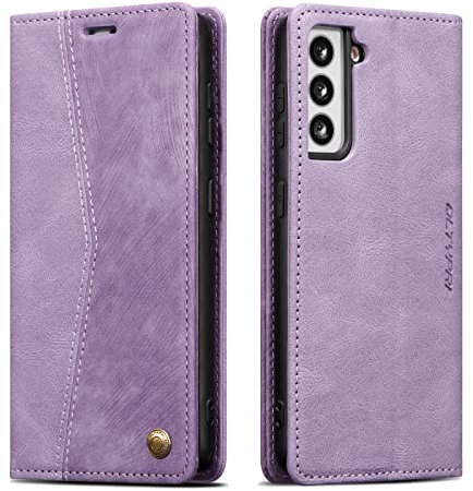 QLTYPRI Wallet Case for Samsung Galaxy S21, Vintage PU Leather Folio Case with Card Slots Kickstand Magnetic Closure Shockproof Flip Phone Cover for Samsung Galaxy S21 - Purple