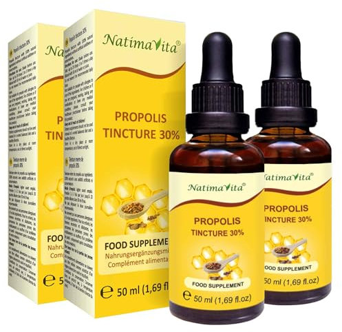 Teinture mère de Propolis 30% – 2 x 50 ml – Pure à forte dose de propolis gouttes – 100% naturel - Extrait de propolis - NatimaVita