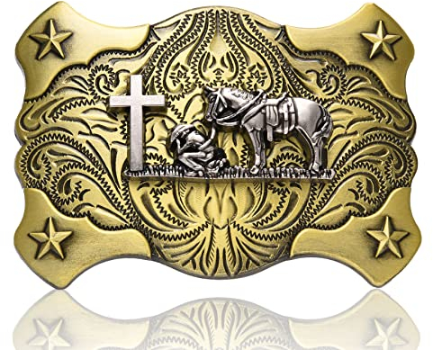 BBOTEN Western-Cowboy-Gürtelschnalle für Männer und Frauen, keltisches Kreuz, religiöses Pferd, Hufeisen, Gürtelschnallen, Gold, Small