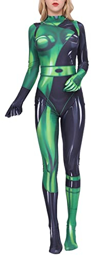 Shego Kim Possible Cosplay Kostüm Damen Schurke Full Set Kind Erwachsene Kostüm Anzug Karneval Rollenspiel Bodysuit Geburtstagsfeier Overall Mädchen Halloween Strumpfhosen,Green-Adults/L/160~170cm