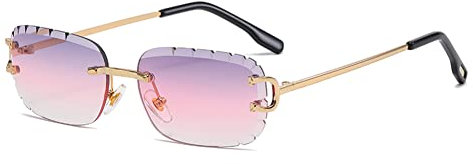 kachawoo Lunettes de soleil sans monture sans monture ovales rectangulaires avec lentille UV400 coupée Golf Luxury Designer Eyewears, Verres violets et roses, L