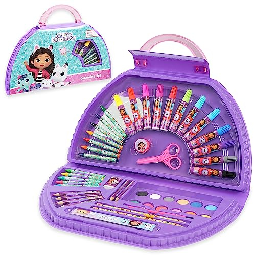 Gabby's Dollhouse Maletin Pinturas para Niños de la Casa de Muñecas de Gabby, Estuche Pinturas +40 Pzs para Colorear con Rotuladores y Lapices, Maletin de Colores (Morado Media Luna)