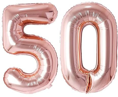 Vthoviwa 40 Pouces Ballon Chiffre Anniversaire 50 Or Rose, 0-9, 10-25, 30-90 Numero Deco Birthday Party, Soutient l'Hélium