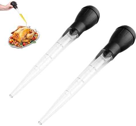 Turkey Baster for Cooking, Heat-Resistant Baster with 2 Pcs Cleaning Brush Silicone Meat Baster Cooking Pipette for Oiling and Marinating Turkey Beef Pork Fish