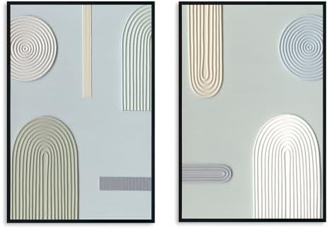 XMMPOT Minimalistische abstrakte Gips-Wandkunst: Eiscremeblau, 3D-Linie, Spiralformen, Wanddekoration für Wohnzimmer, Wanddekor-Sets, 40,6 x 61 x 5,1 cm