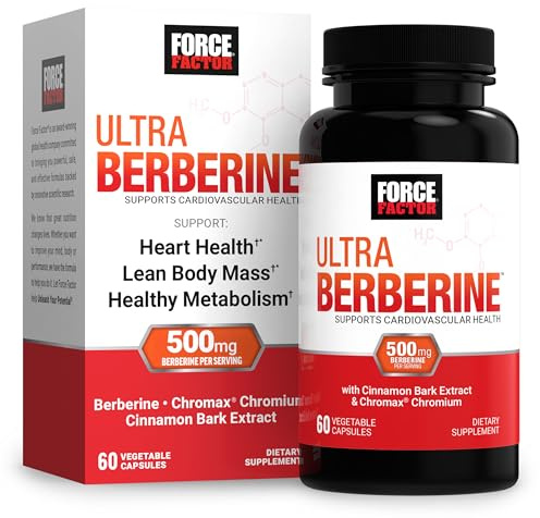 FORCE FACTOR Ultra Berberine, Berberine Supplement with 500mg Berberine HCl Plus Chromium & Cinnamon Bark Extract to Support Metabolism & Daily Wellness, Non-GMO, Gluten Free, 60 Vegetable Capsules