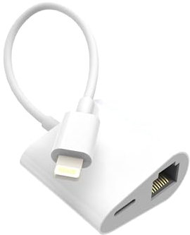 KENJURL Lightning to Ethernet Adapter, 2-in-1 Lightning to RJ45 Ethernet, Supports Charging, Compatible with iPhone/iPod, 100Mbps High-Speed Network Support