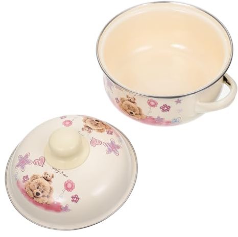 PRETYZOOM 18cm Enamel Pot Lid Double Handle Milk Pot Household Soup Stockpot for Baby Food Cooking
