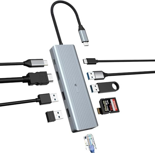BIGBIG WON USB C Hub, 10 in 1 Hub Adapter Kompatibel mit Drucker, Laptop, Mac Mini, iMac MacPro, USB 3.0 Ultra Slim Multiport Adapter USB C Multiport mit Schnelle Datenübertragung