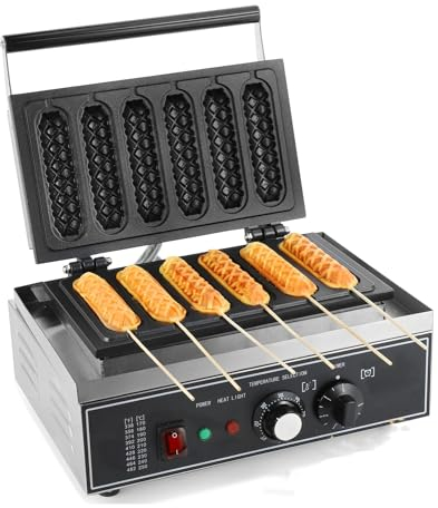 EABWLLPY Hotdog Waffle Maker Machine Electric Corn Dog Maker 6 Slice Non-Stick Stainless Steel Waffle Baker Machine,Stainless Steel Body, Temperature Control Waffle Crisp Machine, Non-Stick Coating
