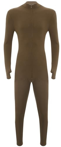 TTAO Mono deportivo para hombre, leotardo de ballet, leotardos de una pieza, de manga larga, traje de cuerpo entero, pantalones ajustados, caqui, L