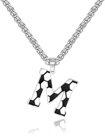 Lantine Fußball Buchstaben Halskette - Anhänger Edelstahl Buchstaben M 55cm Kette - Geschenke